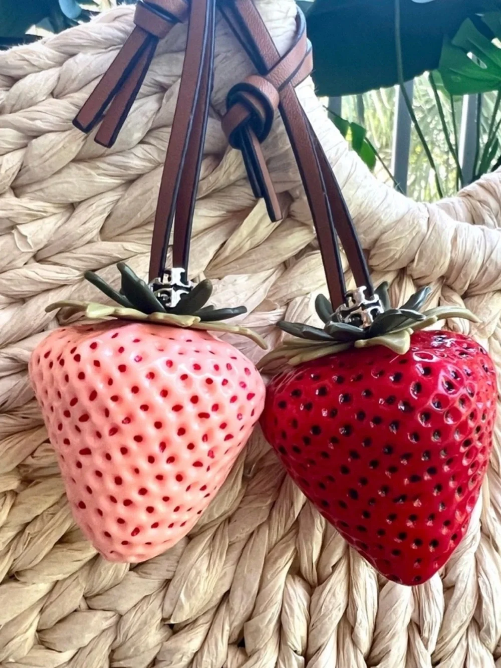 Tory Burch Strawberry Pendant Bag Charm - Red & Green with leather $130